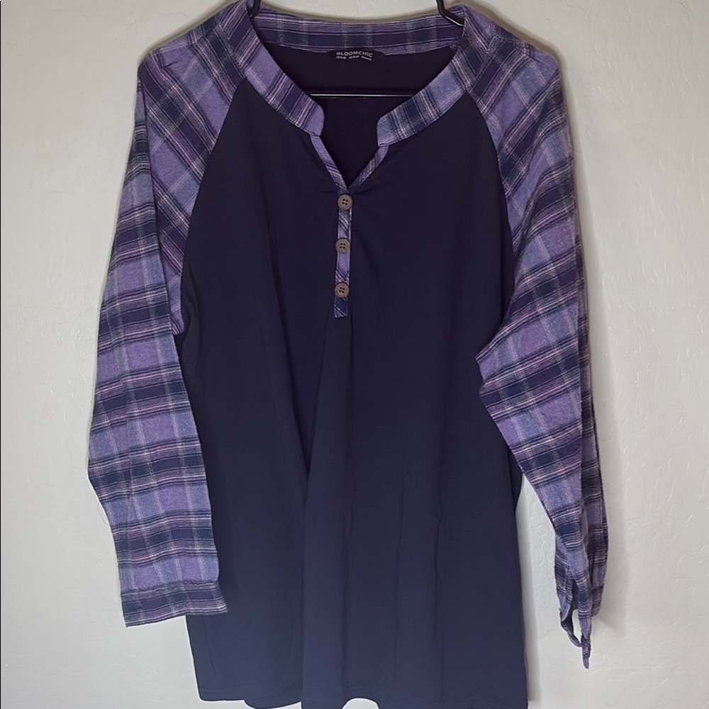 BloomChic Purple Checkered Henley Top